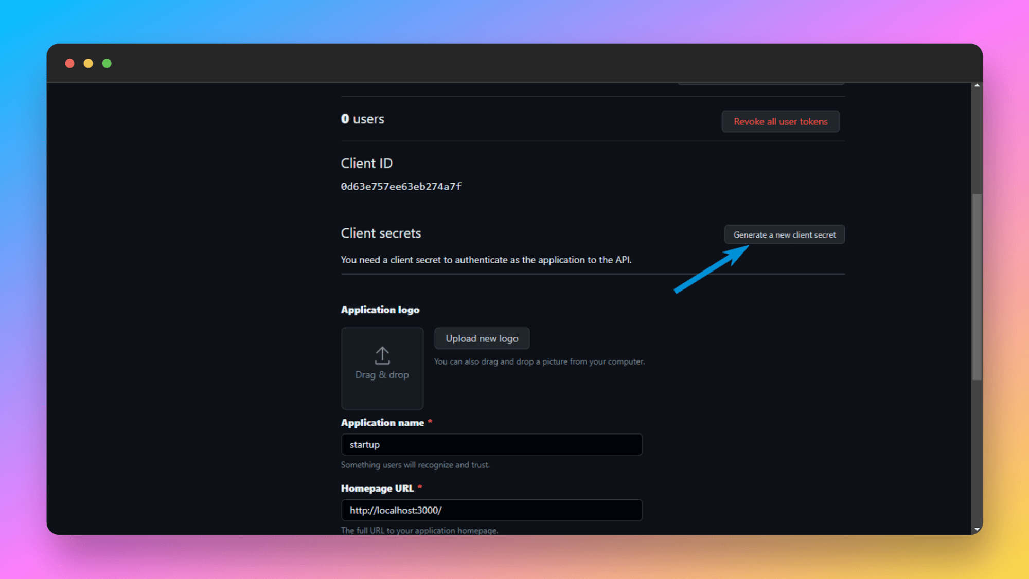 Screenshot of GitHub OAuth page - Generating Client Secret