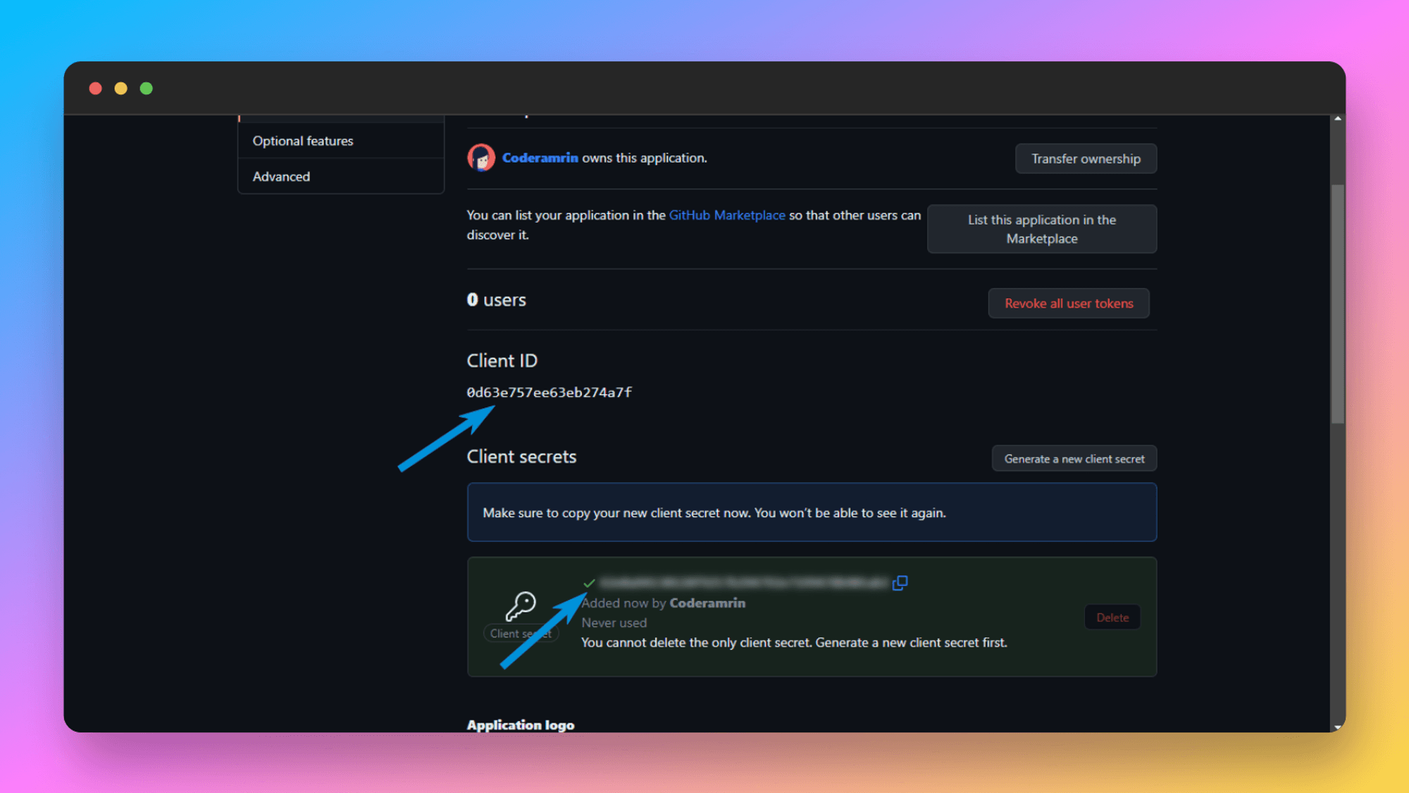 GitHub - Client ID and Secret